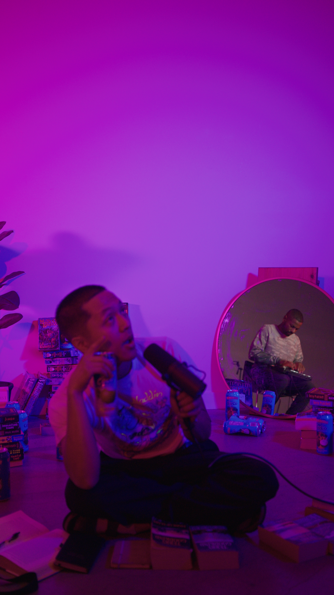 Behind the scenes — singing with mirror reflection